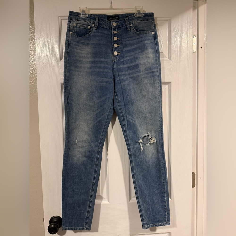 Lucky Brand High Rise Distressed Button Fly Skinny Jeans